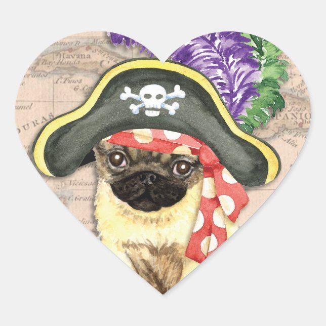 Adesivo Coração Pug Pirate (Frente)