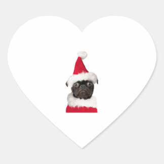 Adesivo Coração Pug preto giro no Natal Santa Hat