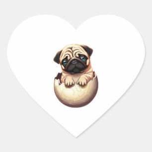 Adesivo Coração Pug Puppy no Ovo - Design de Cão Cachorro