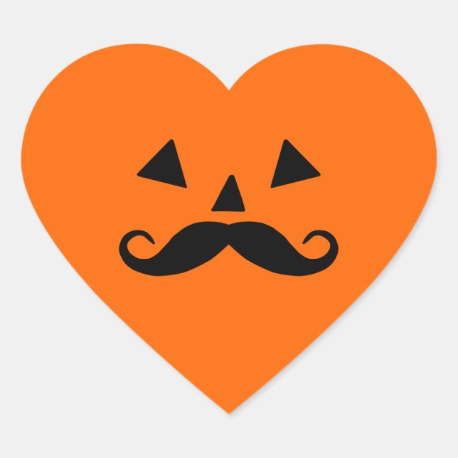 Adesivo Coração Pumpkin Mustache Halloween (Frente)