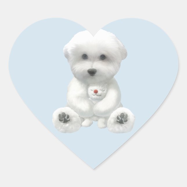 Adesivo Coração Puppy Abraçando Seu Brinquedo (Frente)