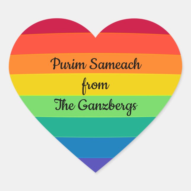 Adesivo Coração Purim Mishloach Manos Shalach Manot Heart Sticker (Frente)