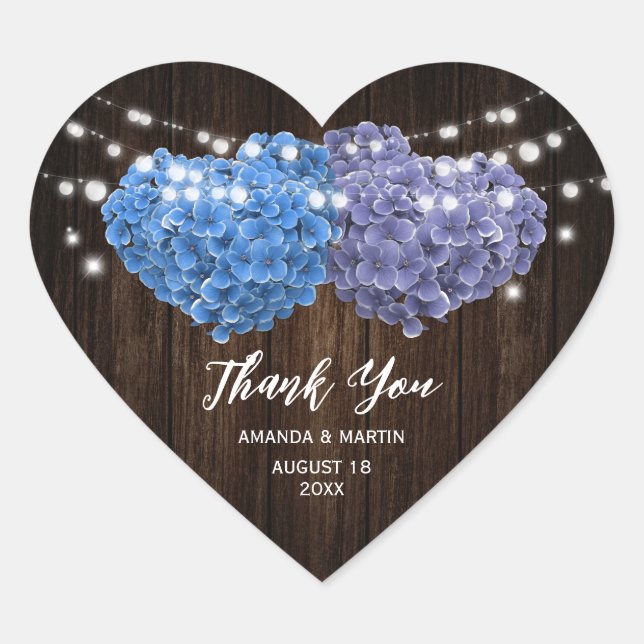 Adesivo Coração Purple and Blue Floral Wedding Thank You (Frente)
