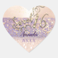 Purple Dourado Sweet 16th White Heart Glitter Spar