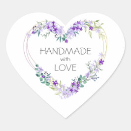 Adesivo Coração Purple Handmade with Love Quote Floral Heart