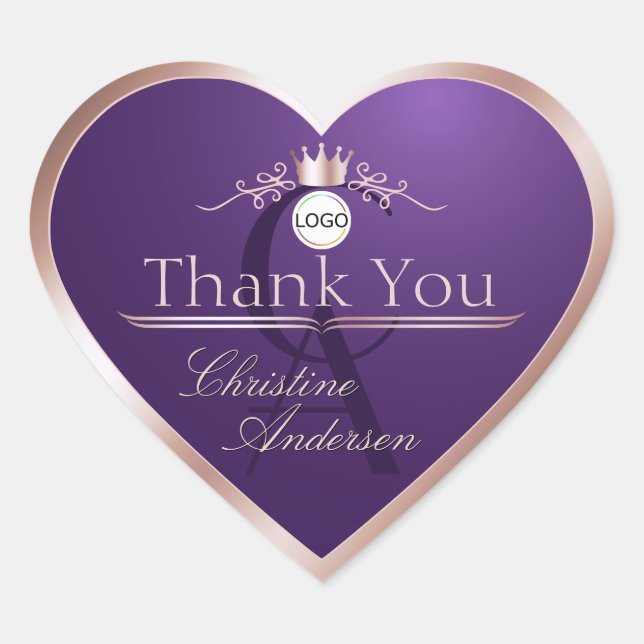 Adesivo Coração Purple Rose Gold Frame Logo and Monogram Thank You (Frente)