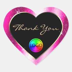 Adesivo Coração Quadro brilhante, rosa-quente, chic Obrigado e log