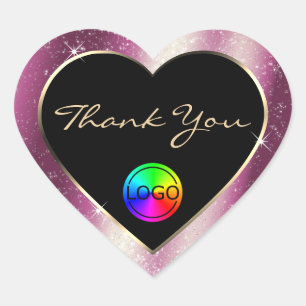 Adesivo Coração Quadro de brilho da Lavanda chic Obrigado e logoti