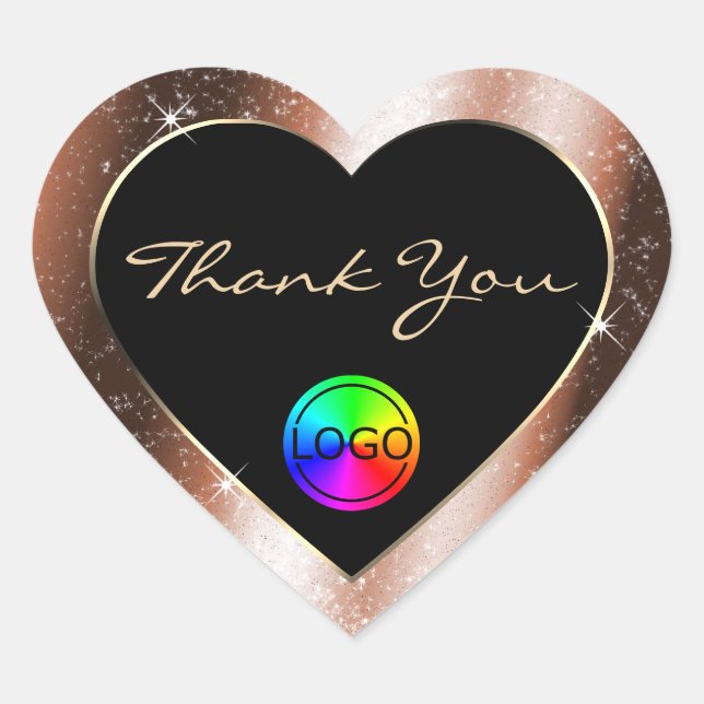 Adesivo Coração Quadro Glitter Dourado rosa Obrigado com o logotip (Frente)