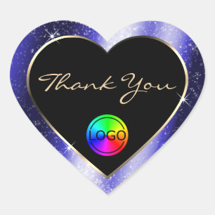 Adesivo Coração Quadro Real Azul-Brilhante Obrigado com o Logotipo