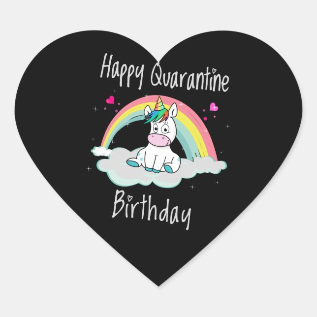Adesivo Coração Quarantine Birthday Unicorn arco-íris (Frente)