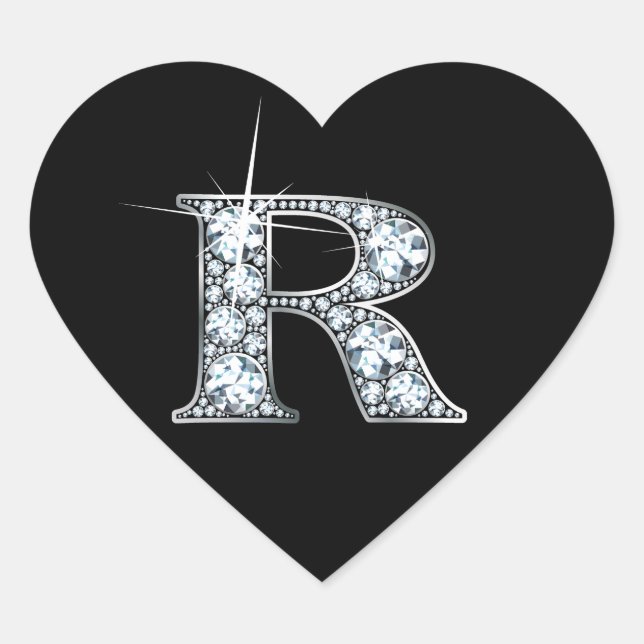 Adesivo Coração "R" Diamond Bling em Black Heart Sticker (Frente)
