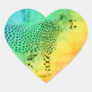 Adesivo Coração Rainbow Cheetah