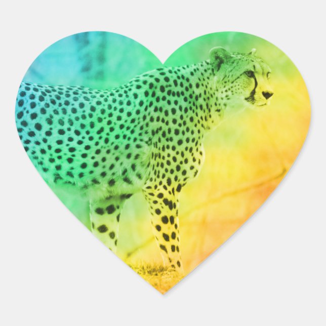 Adesivo Coração Rainbow Cheetah (Frente)