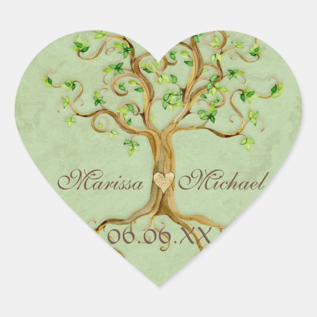 Adesivo Coração Raízes De Árvore De Rodas Antiquadas De Casamento (Frente)