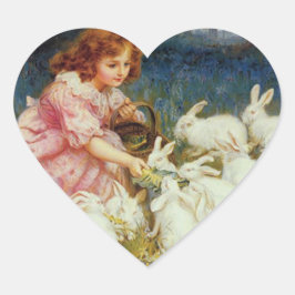 Adesivo Coração Rapariga alimentando coelhos