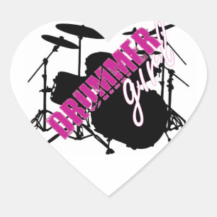 Adesivo Coração Rapariga de Drummer com Texto Roxo e Grungue Negro