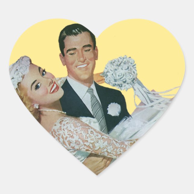 Adesivo Coração Recém-casados de casamento vintage, noiva e noivo  (Frente)