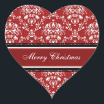 Adesivo Coração Red White Damask Merry Christmas Stickers<br><div class="desc">Vinhetas de Natal felizes em cor damasco floral clássica vermelha e branca,  elegante e festiva para o período de férias. Disponível em cartões correspondentes e postais.</div>