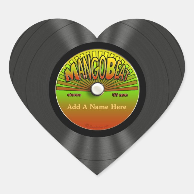 Adesivo Coração Registro de Vinil de Reggae de Vintage Personaliza (Frente)