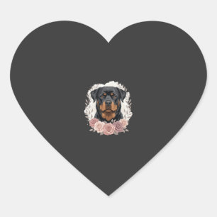 Adesivo Coração Retrato de cachorro Rottweiler Floral Sublimação