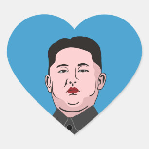 Adesivo Coração Retrato Impassível de Kim Jong-un num Coração Azul