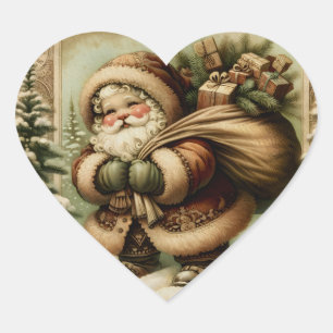 Adesivo Coração Retrô Papai Noel com presentes