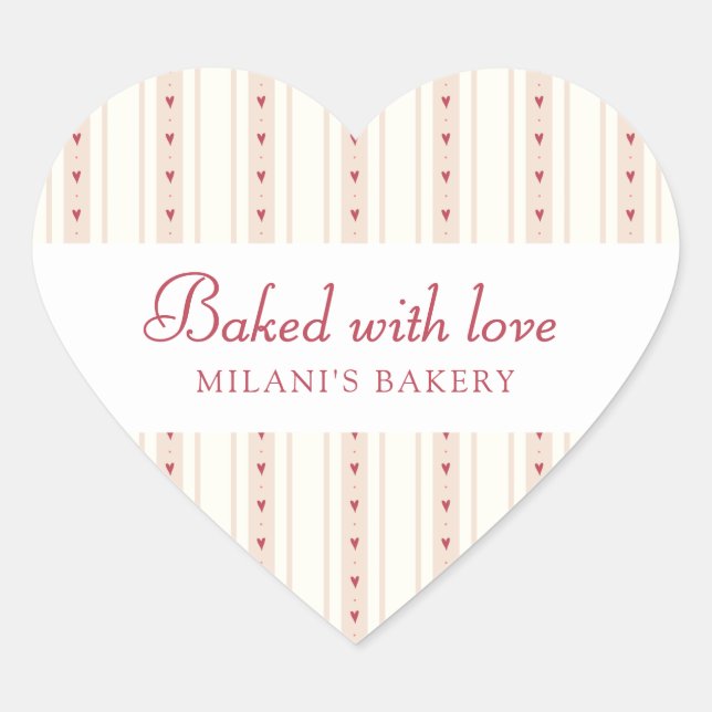 Adesivo Coração Retro Red And Cream Heart Stripes Bakery (Frente)