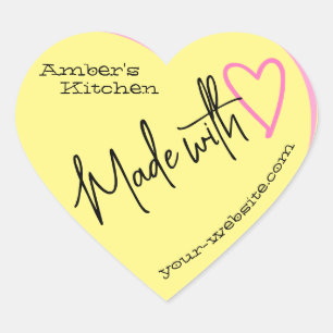 Adesivo Coração Rosa Amarelo Pastel Feito Com Amor Da Cozinha
