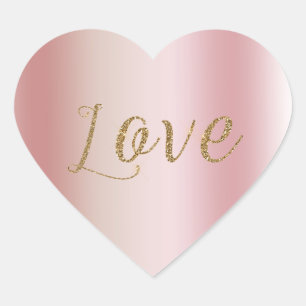 Adesivo Coração Rosa Bege Ombre Dourado Glam Glitter Amor