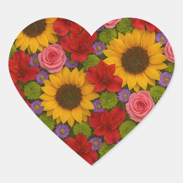 Adesivo Coração Rosa de girassol (Frente)