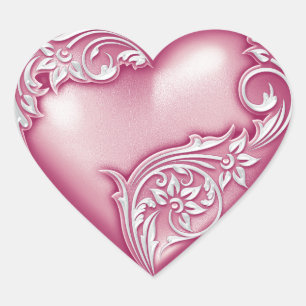 Adesivo Coração Rosa de Pergaminho do Coração