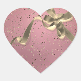 Adesivo Coração Rosa Dourado com Arco Dourado