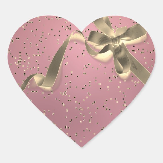Adesivo Coração Rosa Dourado com Arco Dourado (Frente)