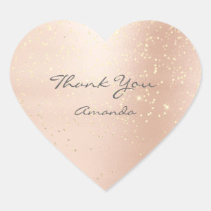 Adesivo Coração Rosa Dourado Confetti 16º Nome Bridal Heart Obriga