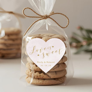 Adesivo Coração Rosa Enrubescido Amor é Doce Favor de Casamento Do