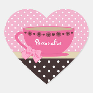 Adesivo Coração Rosa feminino do Teacup e bolinhas de Brown