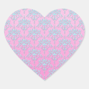 Adesivo Coração Rosa Menina e Azul Floral Damask