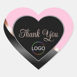 Adesivo Coração Rosa Preto Ondulado Dourado Rosa com Logotipo Fofo