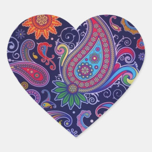 Adesivo Coração Rosa roxo de Paisley