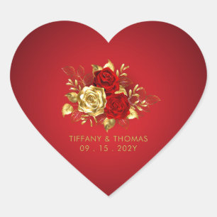 Adesivo Coração Rosa vermelha Elegante E Casamento De Tema Dourado