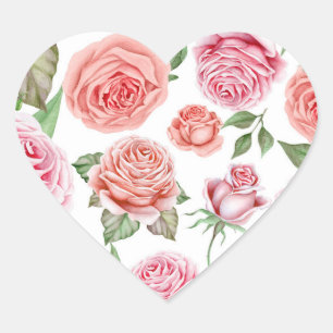 Adesivo Coração Rosas Cor-de-Coral Rosa Folhagens Folhas Lembranci