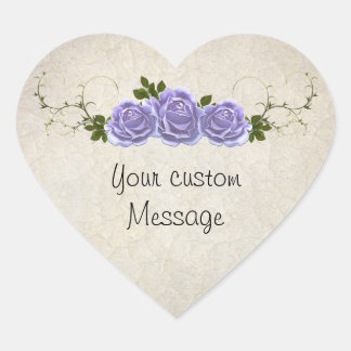 Adesivo Coração Rosas de lavanda personalizáveis no marfim