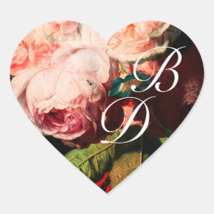 ADESIVO CORAÇÃO ROSAS DE ROSA BRANCA E MONOGRAMA DE GLÓRIA DA MAN