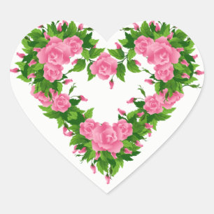 Adesivo Coração Rosas Etiqueta-Cor-de-rosa do coração