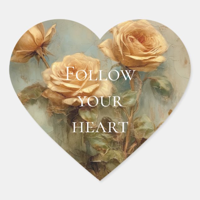 Adesivo Coração Rosas Florais de Pêssego Romântico (Frente)