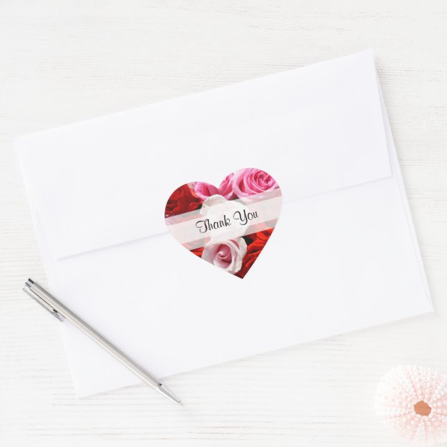 Adesivo Coração Rosas "Obrigado" Personalizados (Envelope)