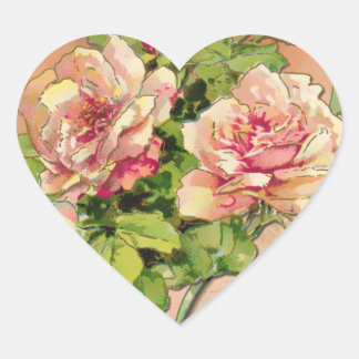 Adesivo Coração Rosas Rosa Antiquadas (Autocolantes)