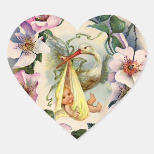 Adesivo Coração Rosas SELVAGENS DE CHÁ DE FRALDAS DE NEUTRO STORK