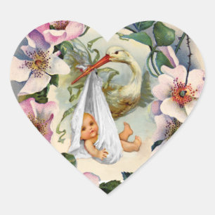 Adesivo Coração Rosas SELVAGENS DE CHÁ DE FRALDAS DE NEUTRO STORK